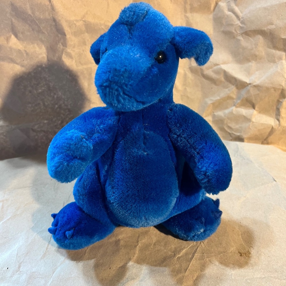 Mervyns Small Dragon Plush Cobalt Blue Vintage Spined Mythical Creature Korea